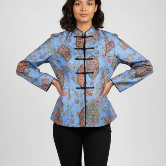 Adrianna Papell Jackets & Blazers - Adrianna Papell Safe Silk Mandarin Jacket Blue 6 NWOT